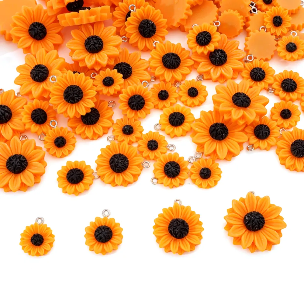 Lot de 5 pendentifs résine tournesol pour bijoux