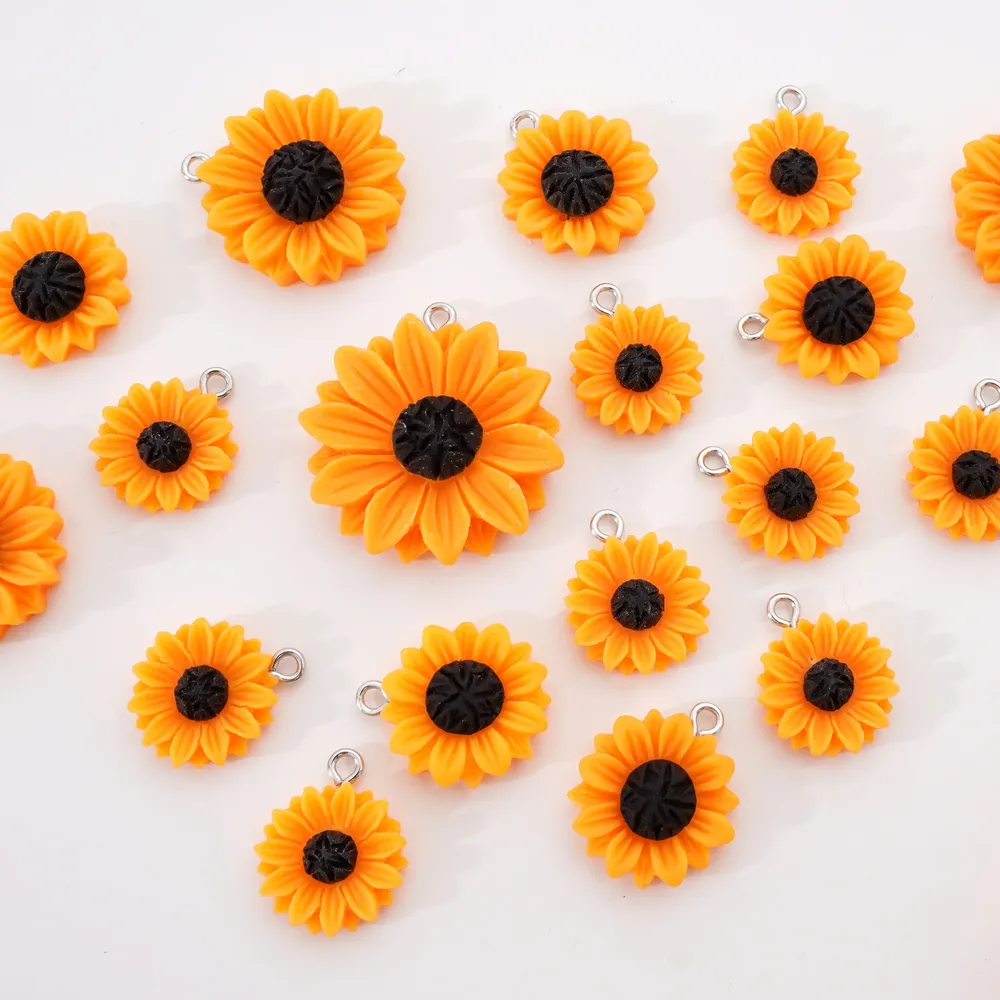 Lot de 5 pendentifs résine tournesol pour bijoux