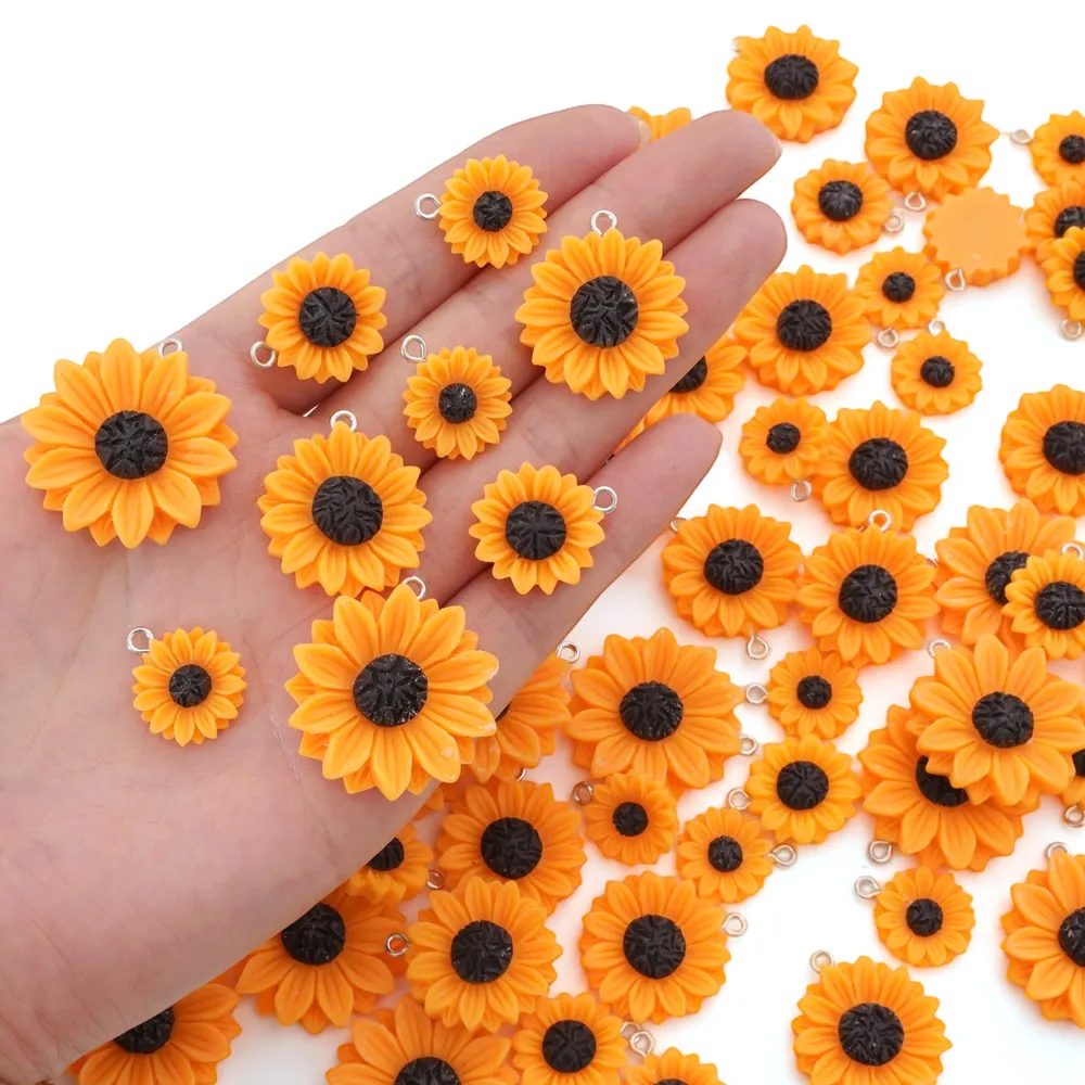 Lot de 5 pendentifs résine tournesol pour bijoux