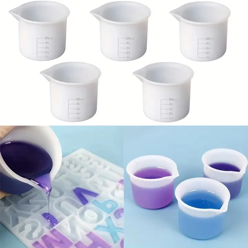 Lot de 5 tasses mesure silicone 50ml pour résine époxy