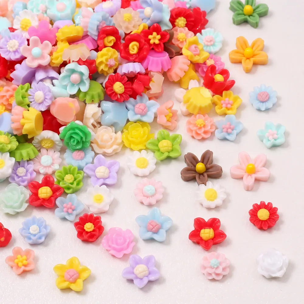 Lot de 50 breloques résine mini fleurs sans trou pour bijoux
