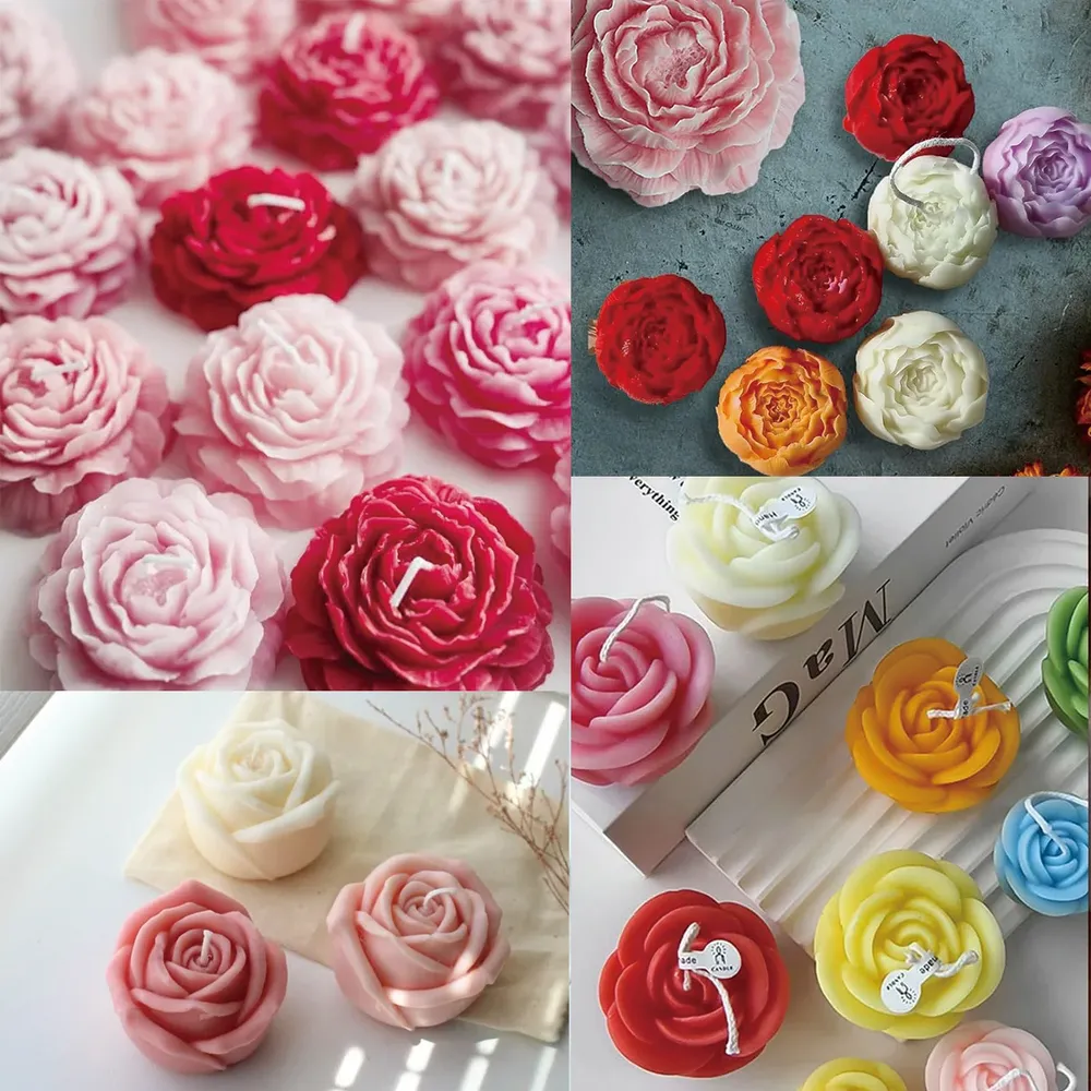 Lot de 6 moules silicone fleurs pivoine rose pour bougies