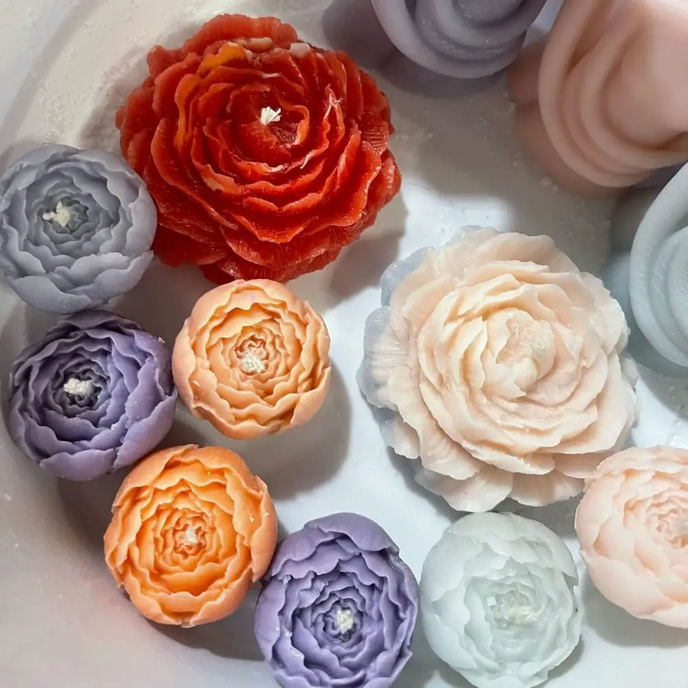 Lot de 6 moules silicone fleurs pivoine rose pour bougies