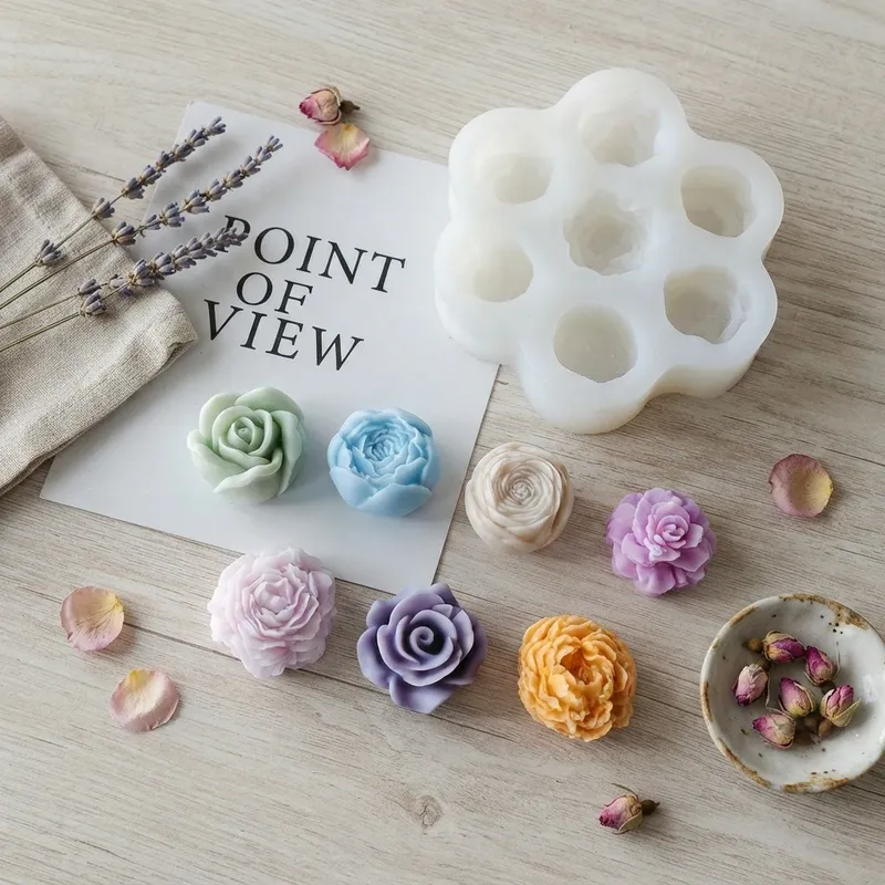 Lot de 7 moules silicone rose pivoine pour bougie