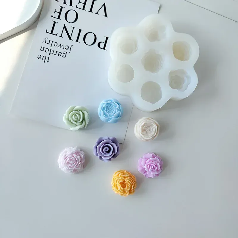 Lot de 7 moules silicone rose pivoine pour bougie