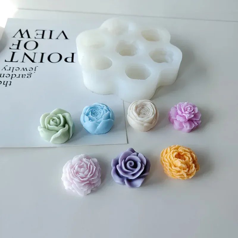 Lot de 7 moules silicone rose pivoine pour bougie