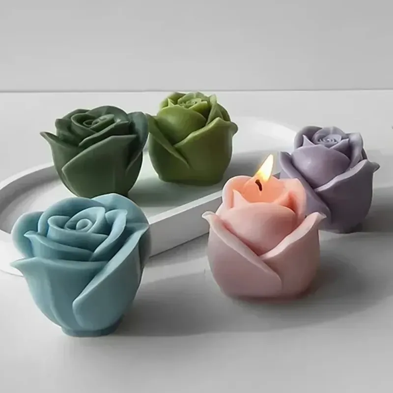 Lot de moules silicone rose 3D pour bougie et savon