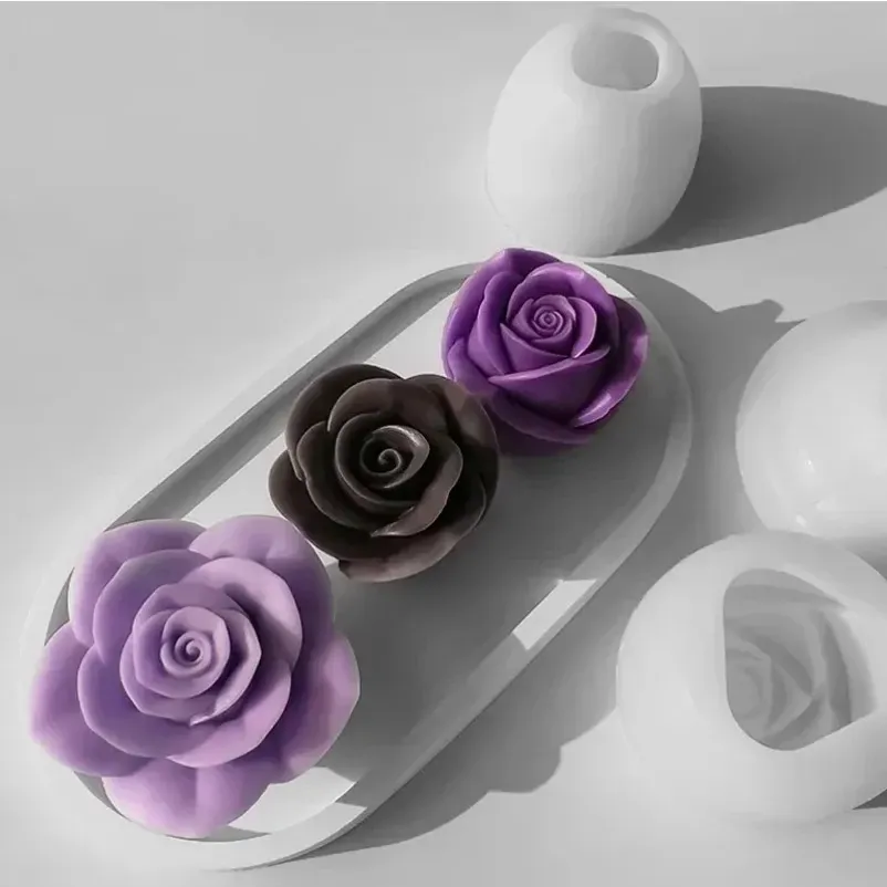 Lot de moules silicone rose 3D pour bougie et savon