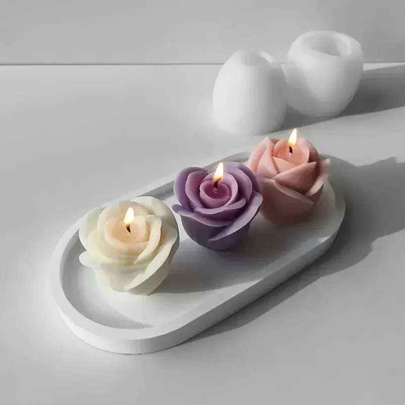 Lot de moules silicone rose 3D pour bougie et savon
