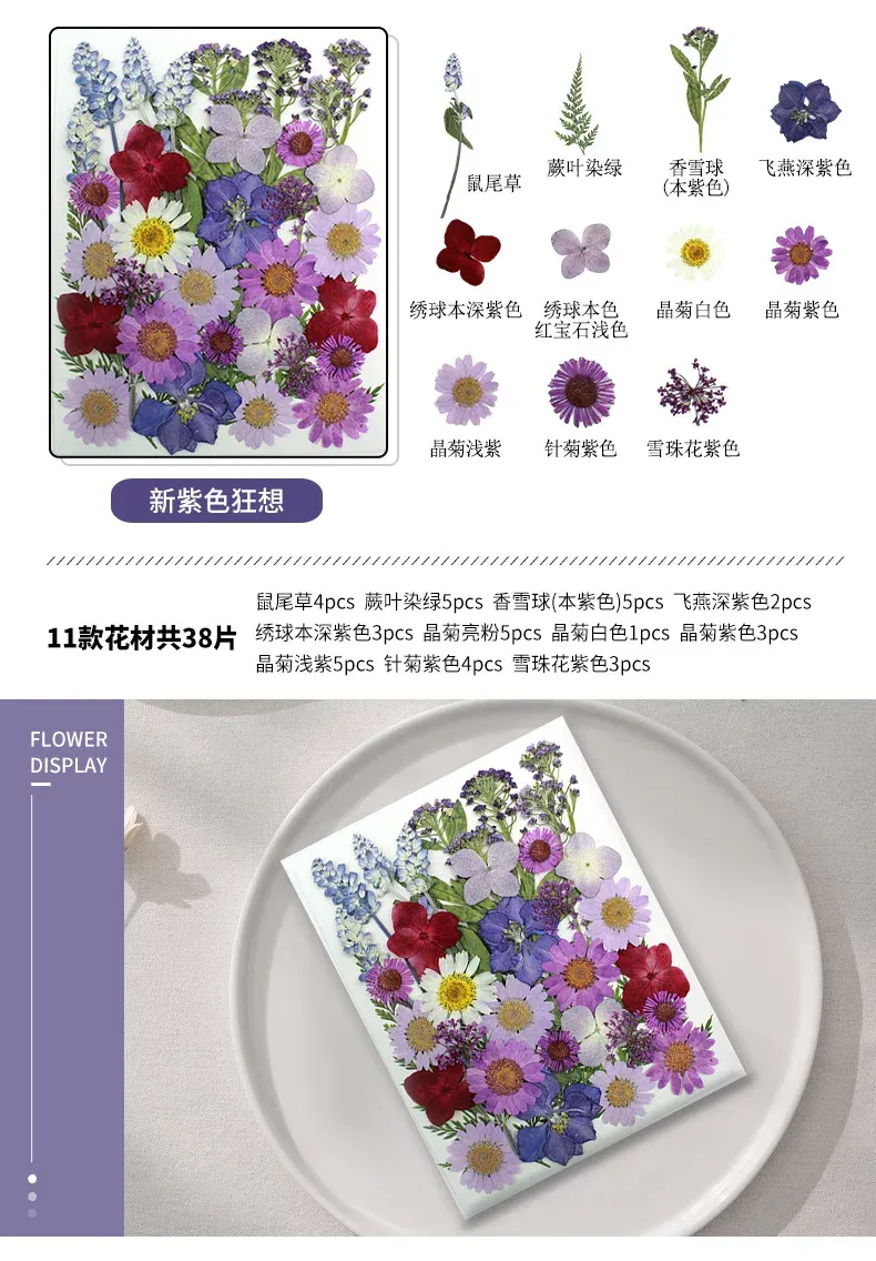 Marque-page fleurs séchées pressées pour résine DIY