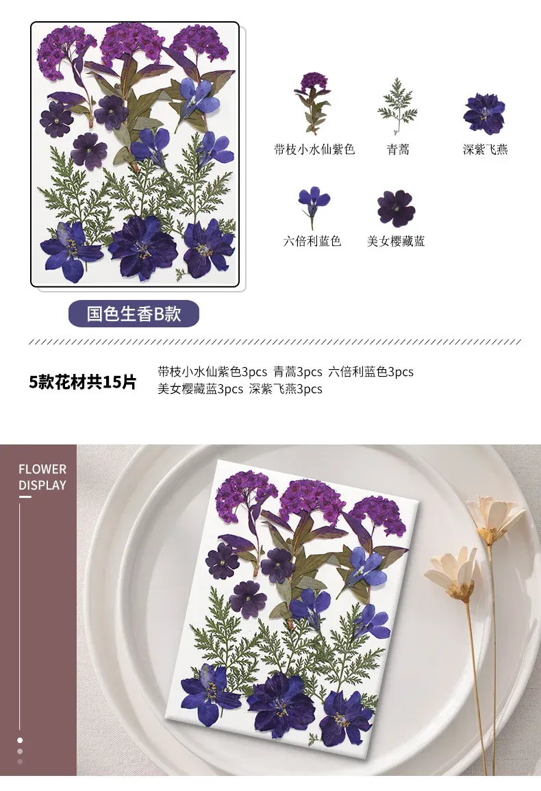 Marque-page fleurs séchées pressées pour résine DIY