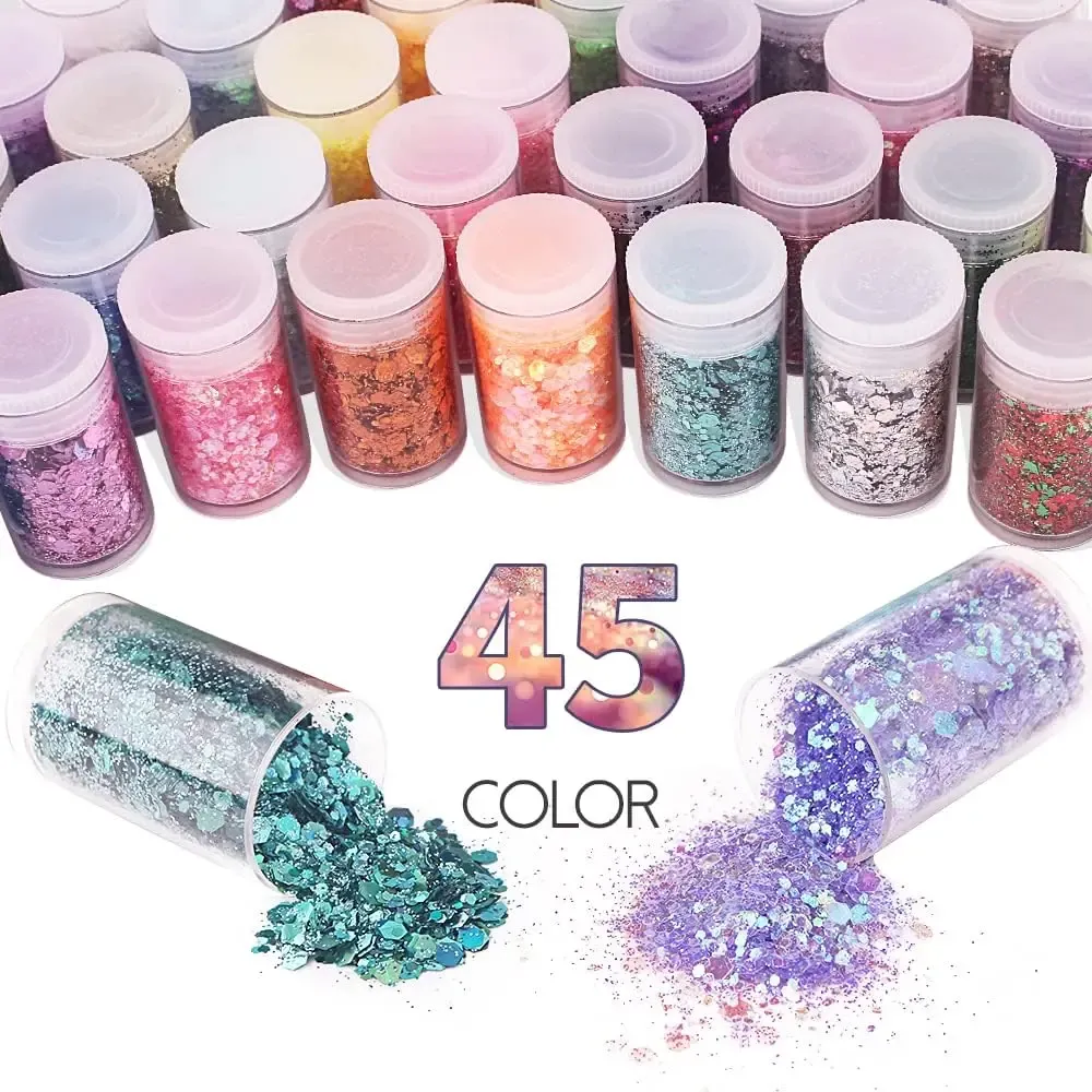 Mélange paillettes épaisses et fines 45 couleurs résine
