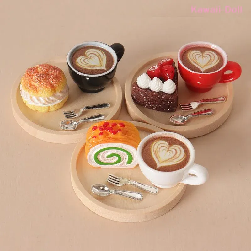 Mini set café et pâtisserie résine pour maison poupée