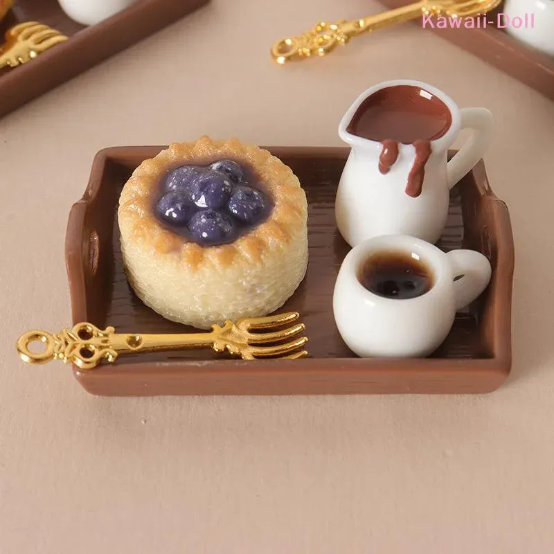 Mini set café et pâtisserie résine pour maison poupée
