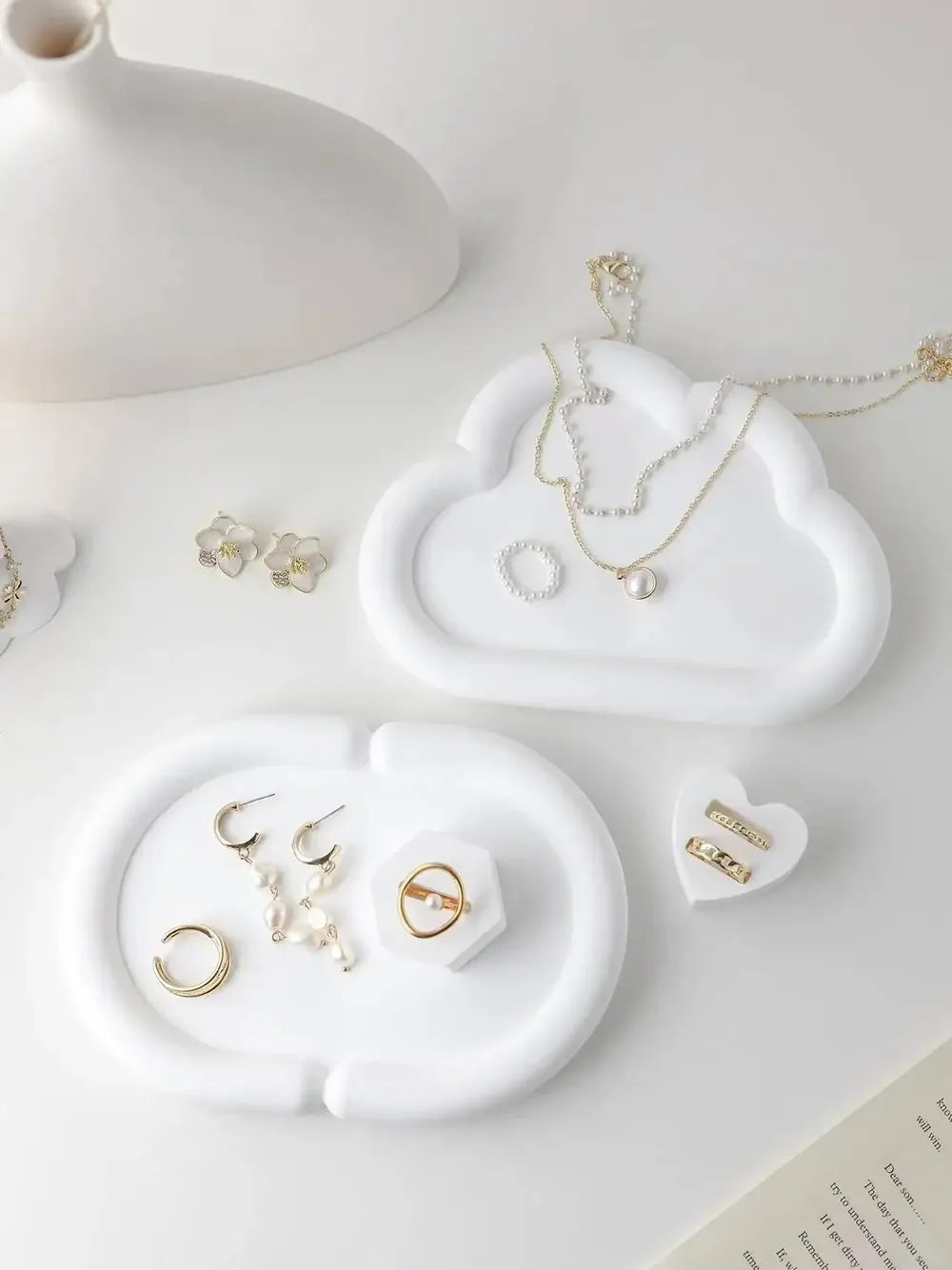 Moule plateau bijou rond cœur nuage pour résine