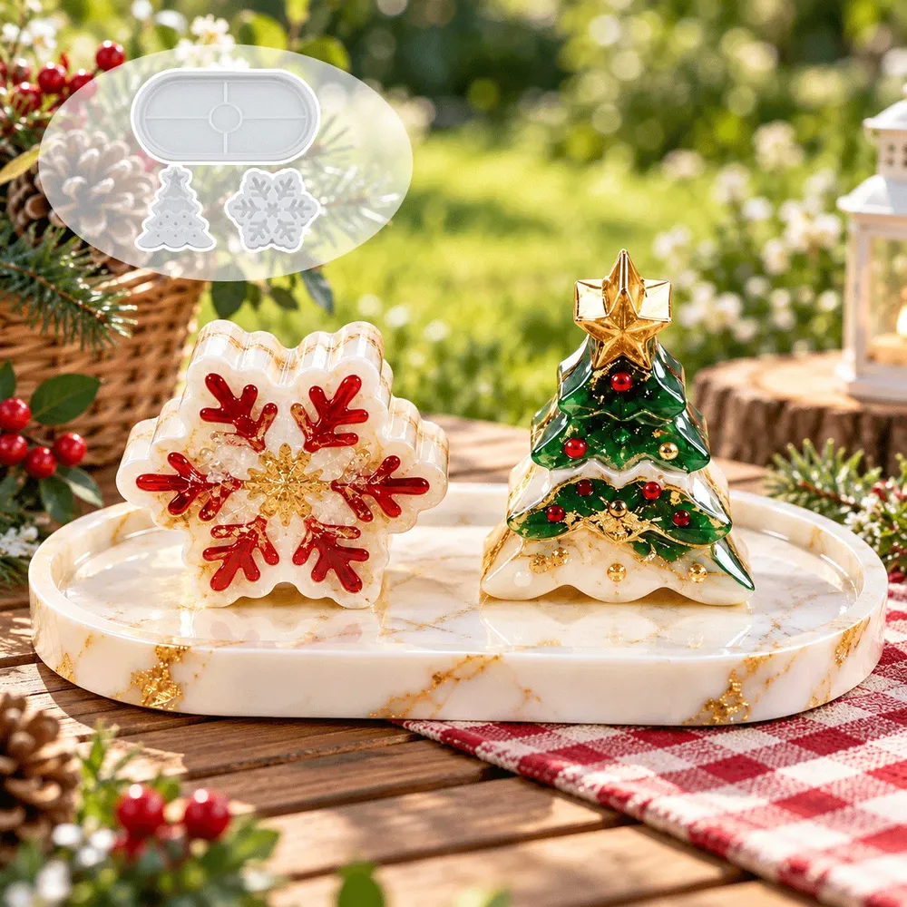 Moule plateau Noël sapin flocon pour plâtre