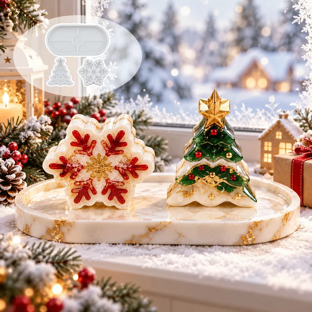 Moule plateau Noël sapin flocon pour plâtre