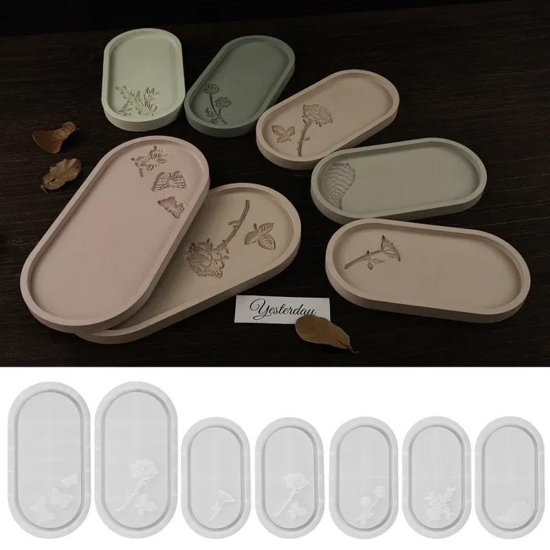 Moule plateau ovale rose papillon pour résine