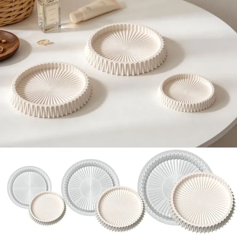 Moule plateau rond plissé pour plâtre et résine