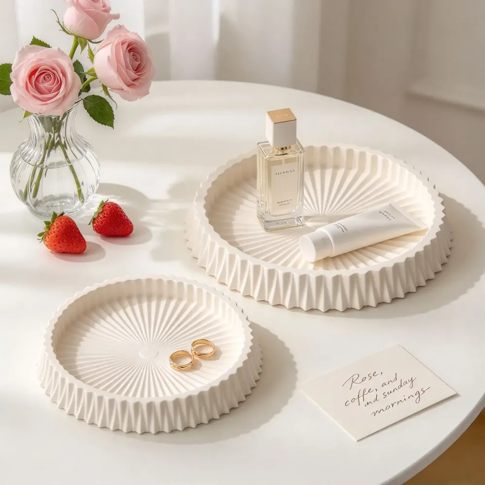 Moule plateau rond plissé pour plâtre et résine