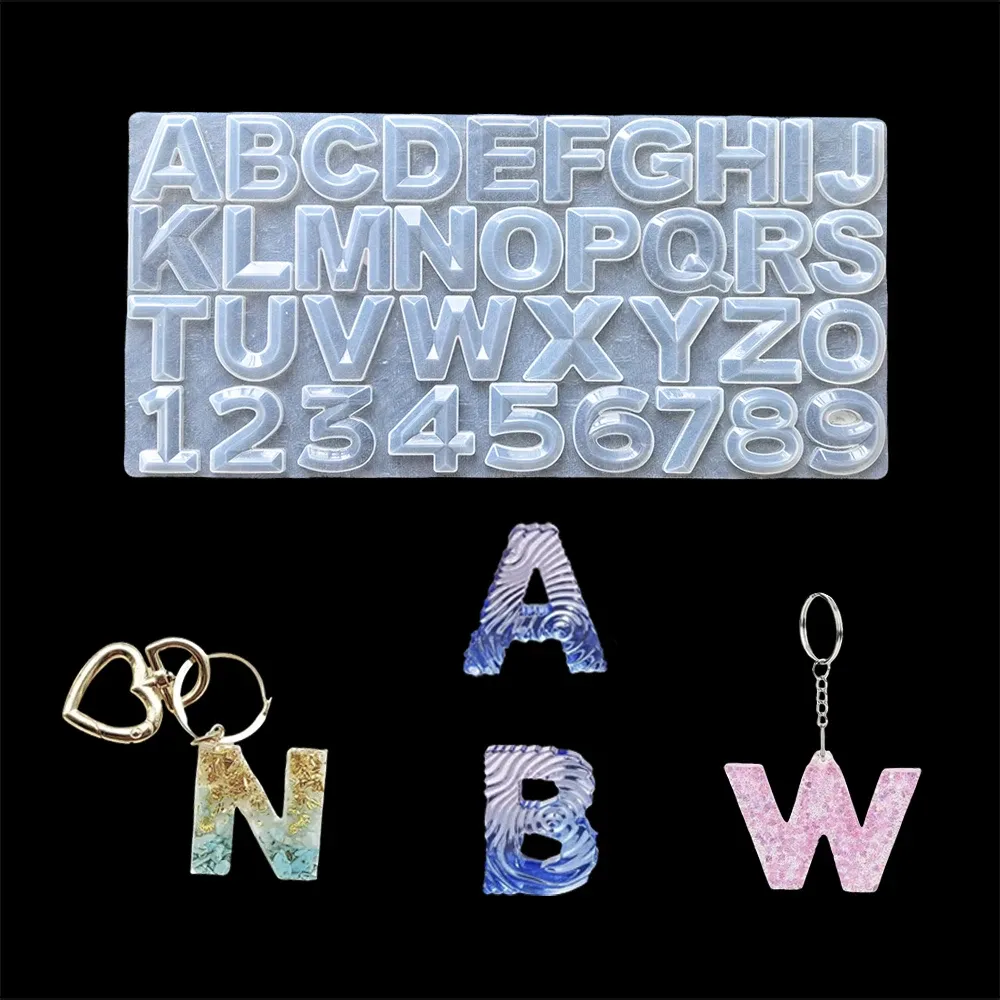 Moule silicone 26 lettres chiffres pour porte-clés bijoux