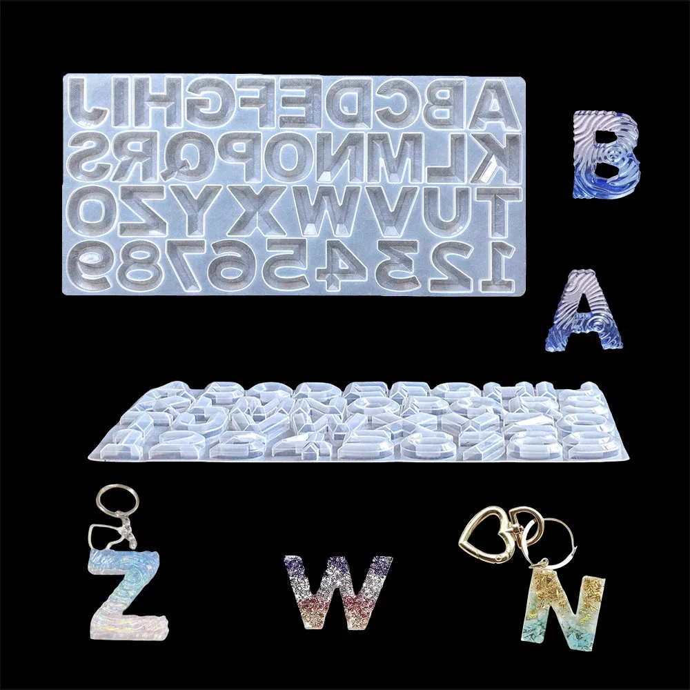Moule silicone 26 lettres chiffres pour porte-clés bijoux