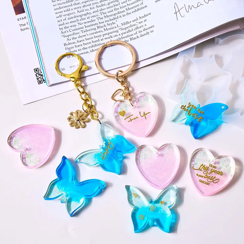Moule silicone 6 cavités boucles d'oreilles cœur papillon