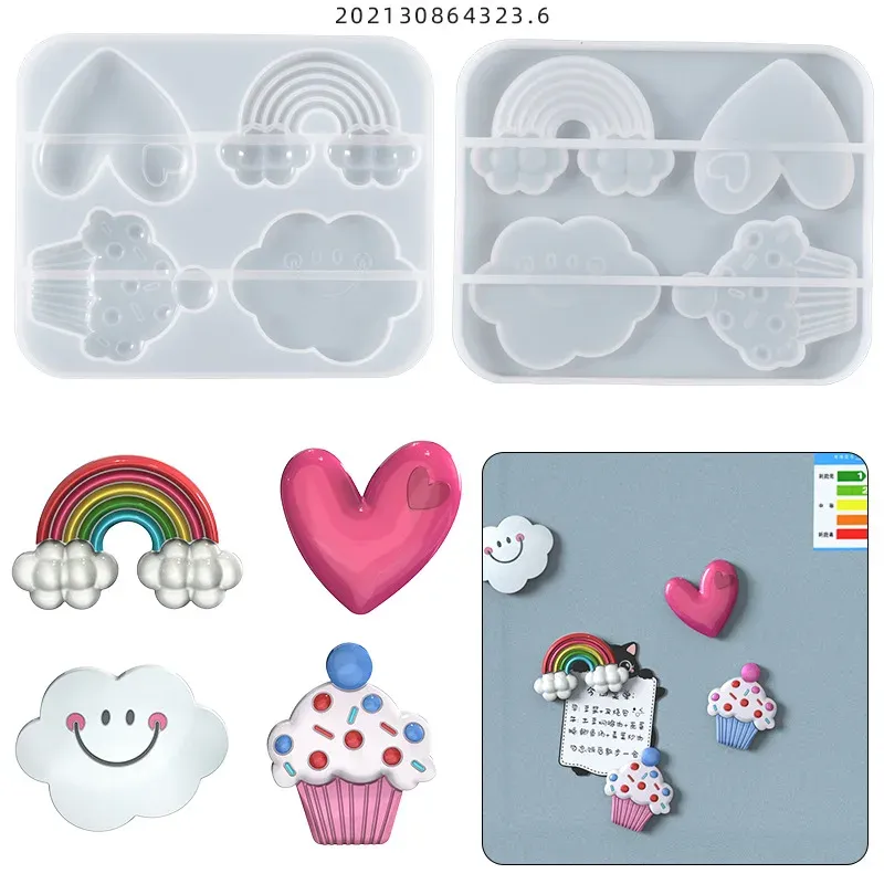 Moule silicone arc-en-ciel cœur pour aimant et pendentif résine