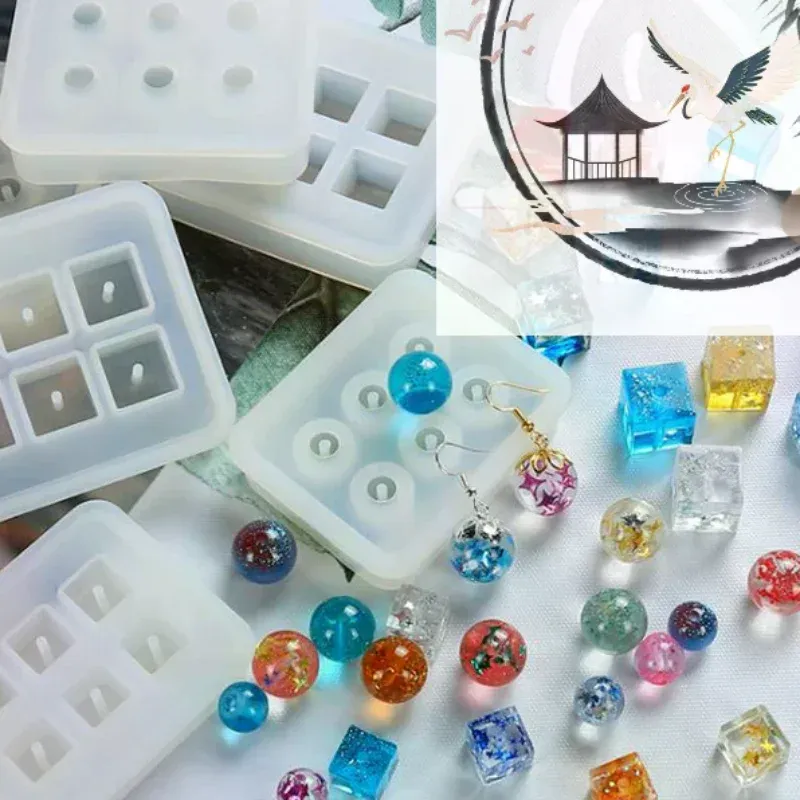 Moule silicone bijoux boule perles carrées 6 trous