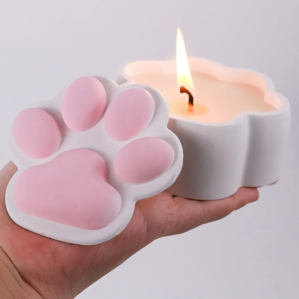 Moule silicone boîte rangement chat avec couvercle pour bougie