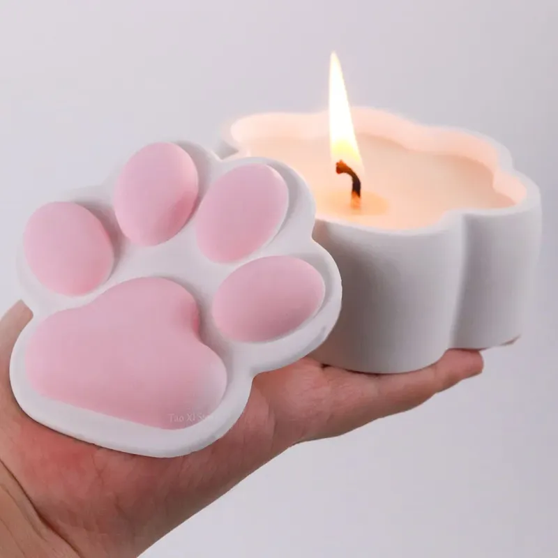 Moule silicone boîte rangement griffes chat, pot bougie, cendrier