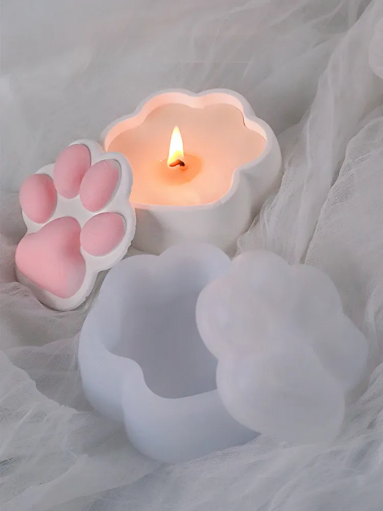 Moule silicone boîte rangement griffes chat, pot bougie, cendrier