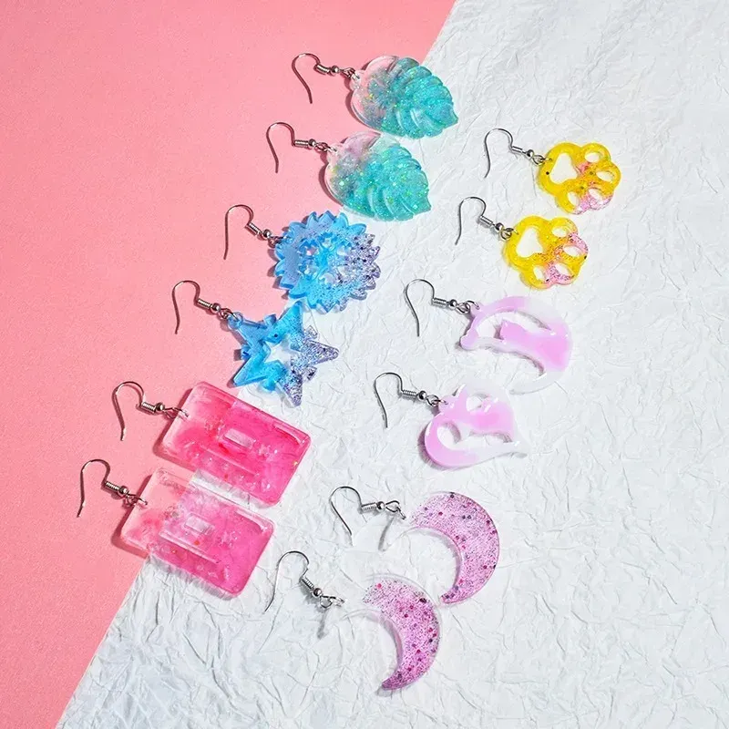 Moule silicone boucles d'oreilles cœur feuilles lune bijoux