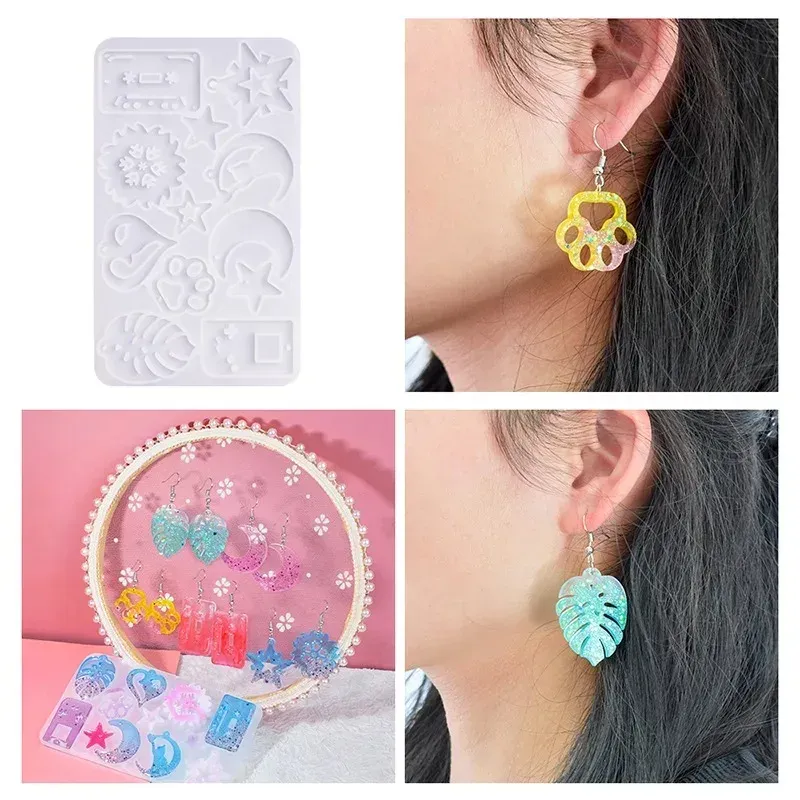 Moule silicone boucles d'oreilles cœur feuilles lune bijoux