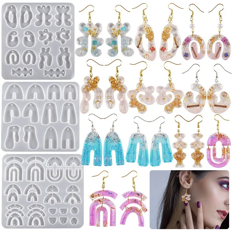 Moule silicone boucles d'oreilles pendentif résine époxy pour bijoux