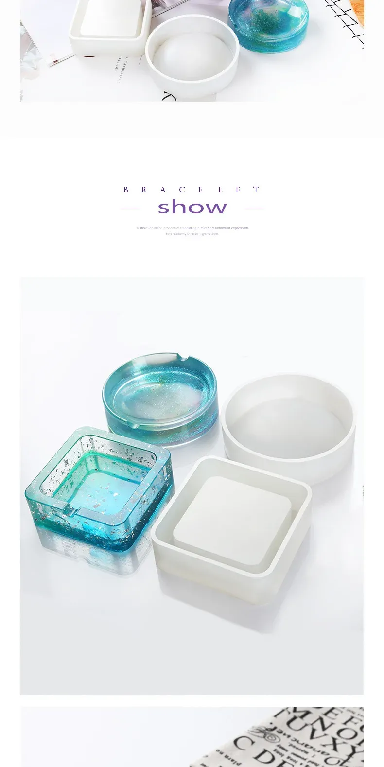 Moule silicone cendrier carré, cristal UV, ciment, artisanat