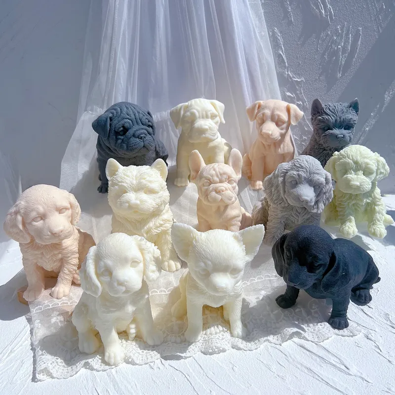 Moule silicone chiot différentes races pour bougie décorative
