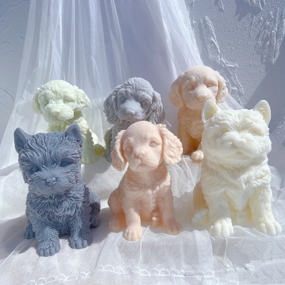 Moule silicone chiot différentes races pour bougie décorative
