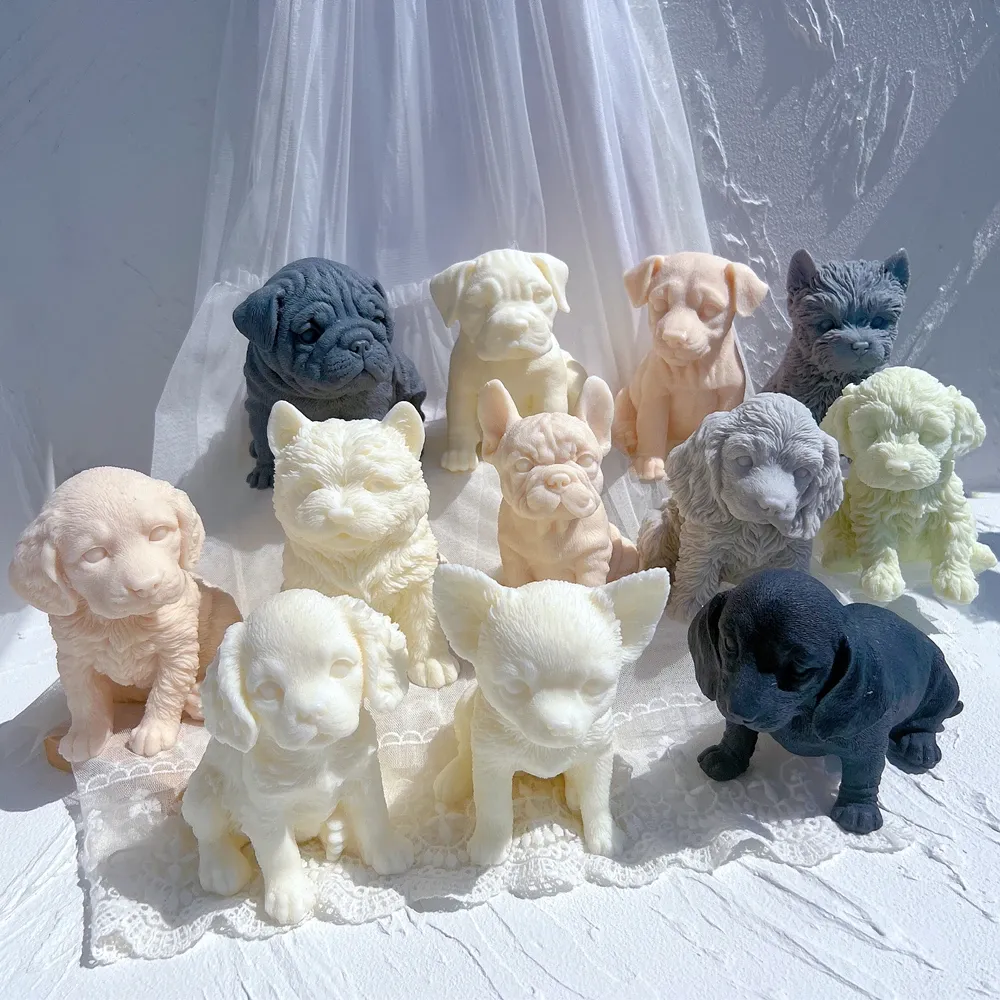 Moule silicone chiot différentes races pour bougie décorative