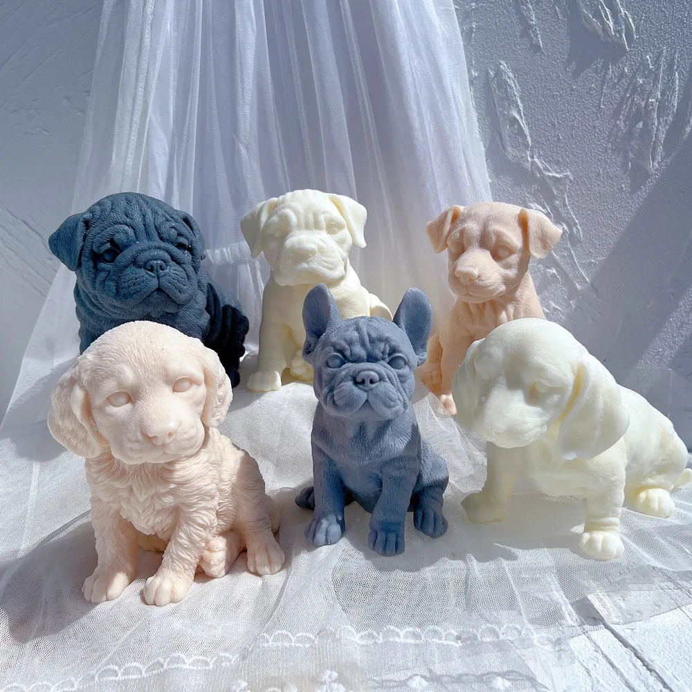 Moule silicone chiot différentes races pour bougie décorative