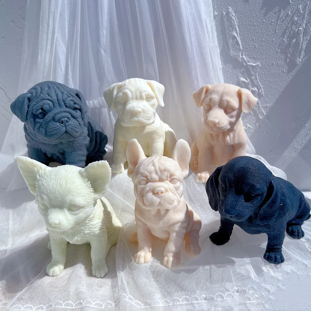 Moule silicone chiot différentes races pour bougie décorative