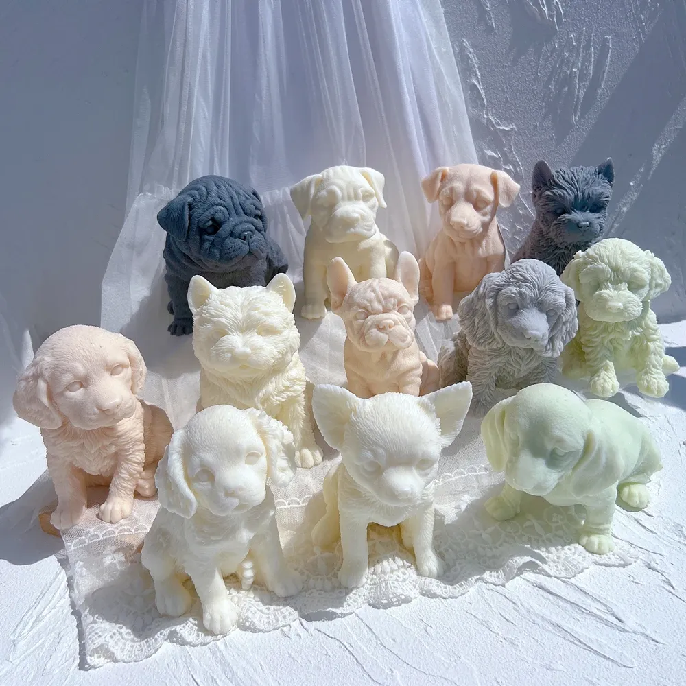 Moule silicone chiot différentes races pour bougie décorative