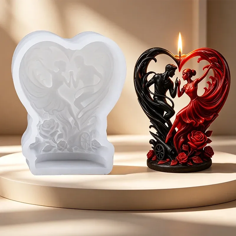Moule silicone cœur couple pour bougie et savon