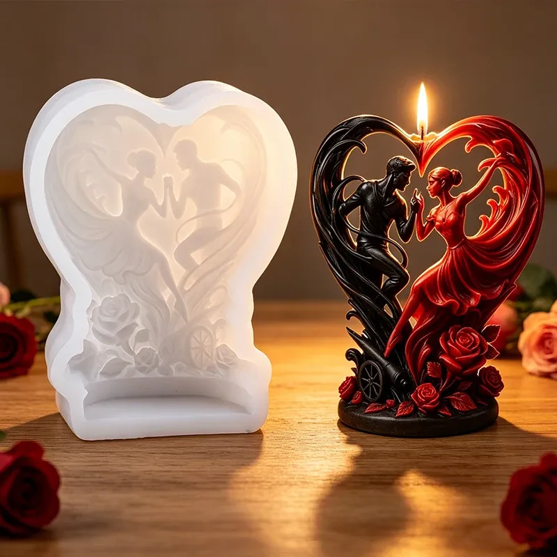 Moule silicone cœur couple pour bougie et savon