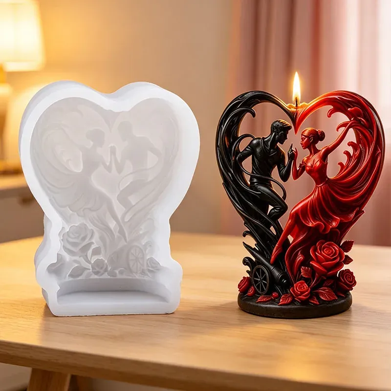 Moule silicone cœur couple pour bougie et savon