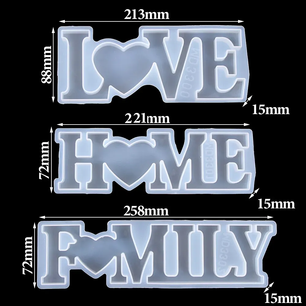 Moule silicone cœur et lettres pour résine 208 à 258 mm