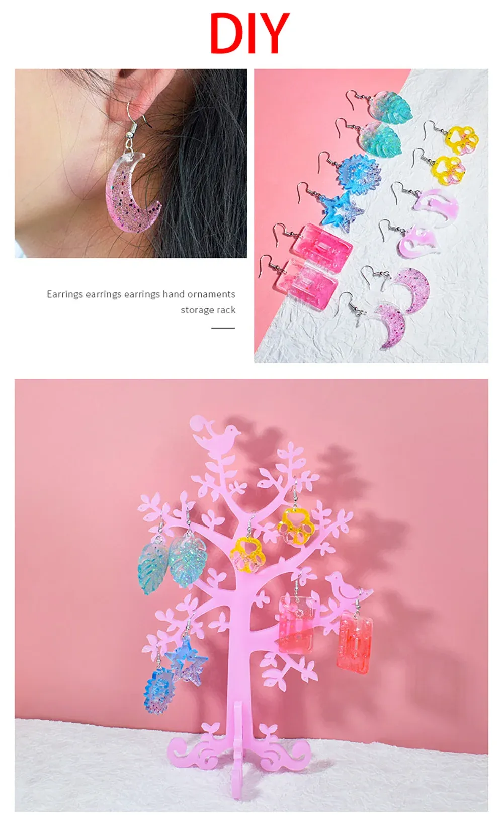 Moule silicone cœur feuilles lune pour bijoux