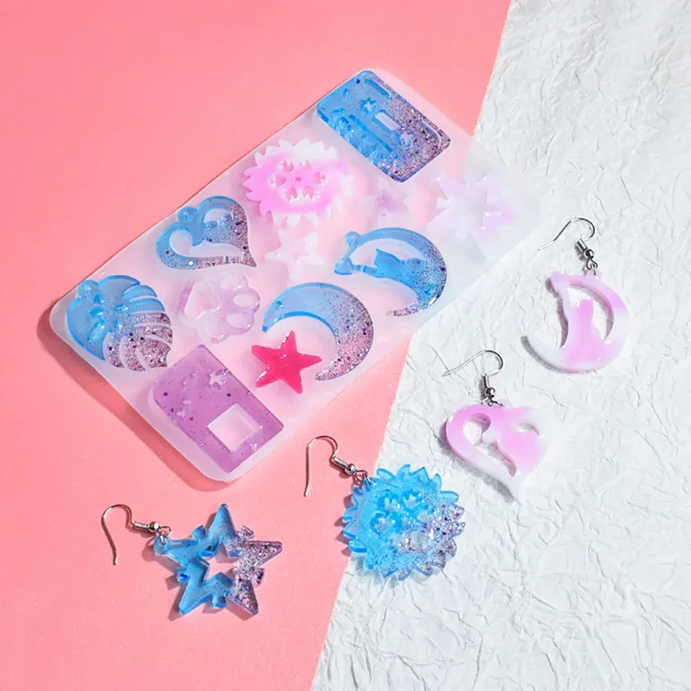 Moule silicone cœur feuilles lune pour bijoux