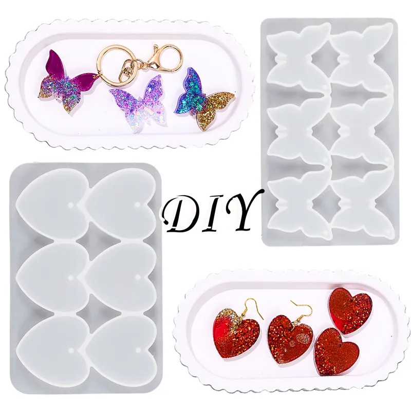 Moule silicone cœur papillon 6 cavités porte-clés bijoux