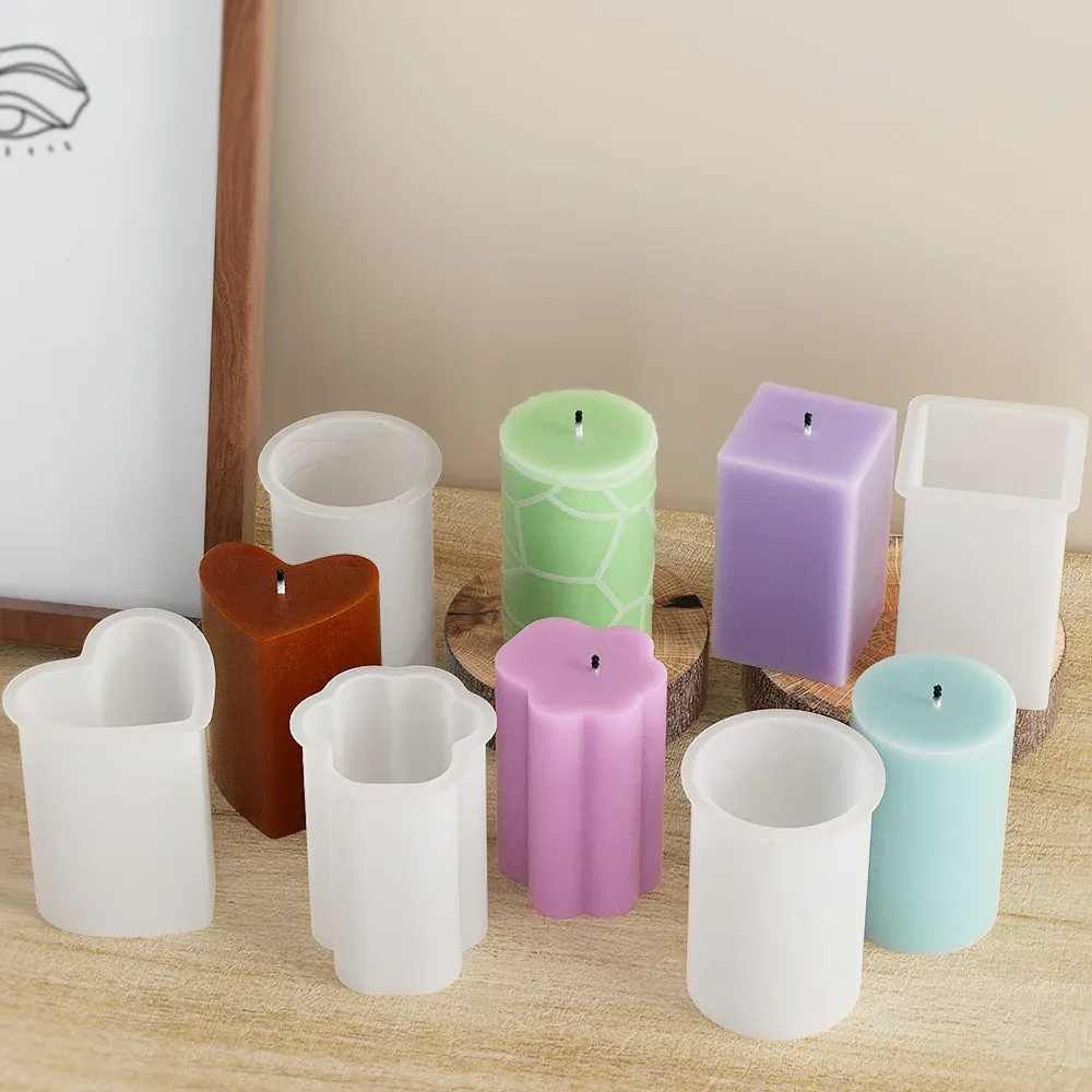 Moule silicone colonne géométrique rayé pour bougie résine